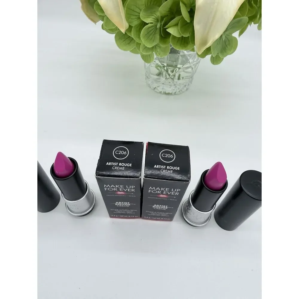 2 Make Up For Ever Artist Rouge Creme Lipstick C206 3.5g / .12oz